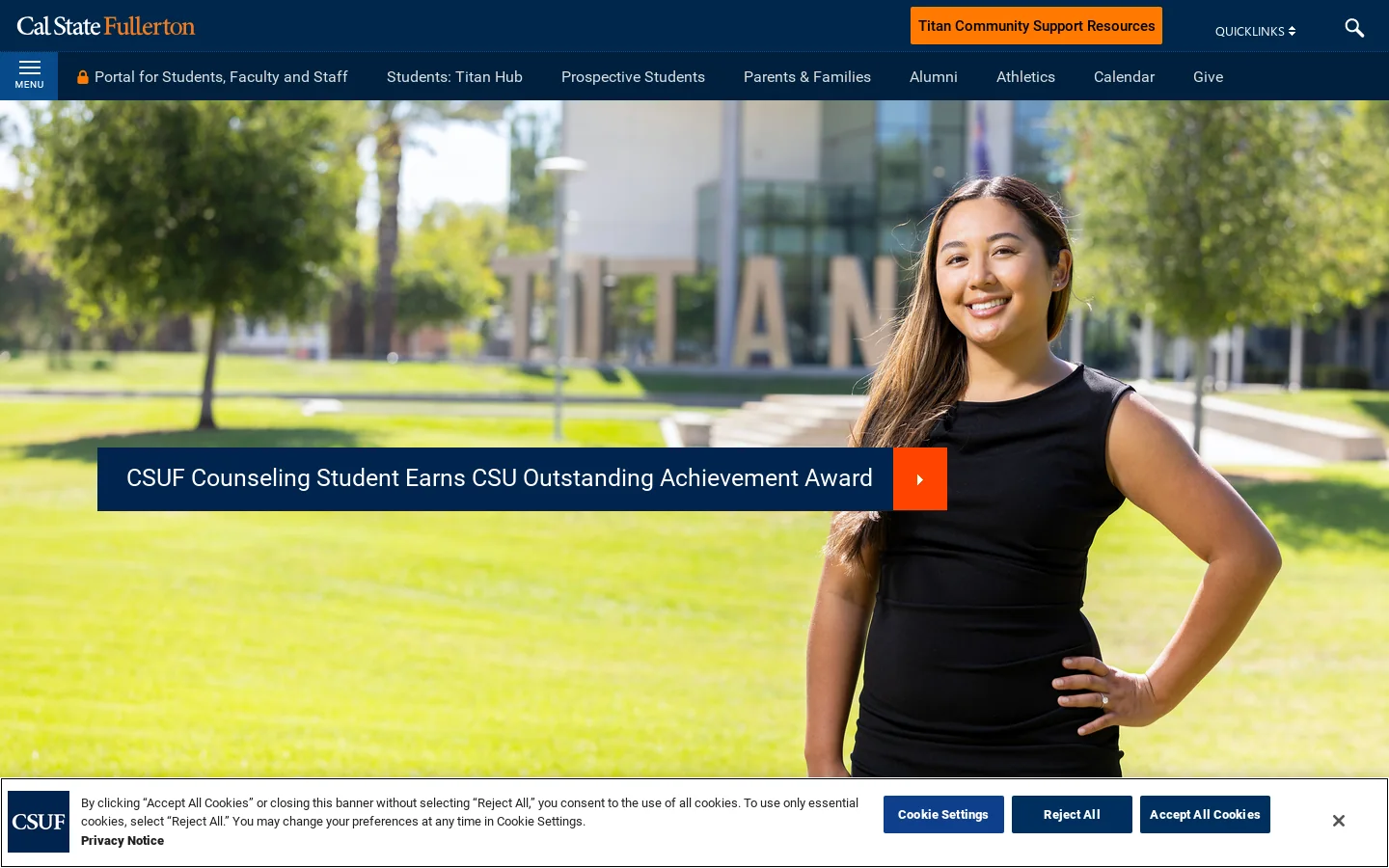 Achieve Greatness: California State University, Fullerton Homepage screenshot