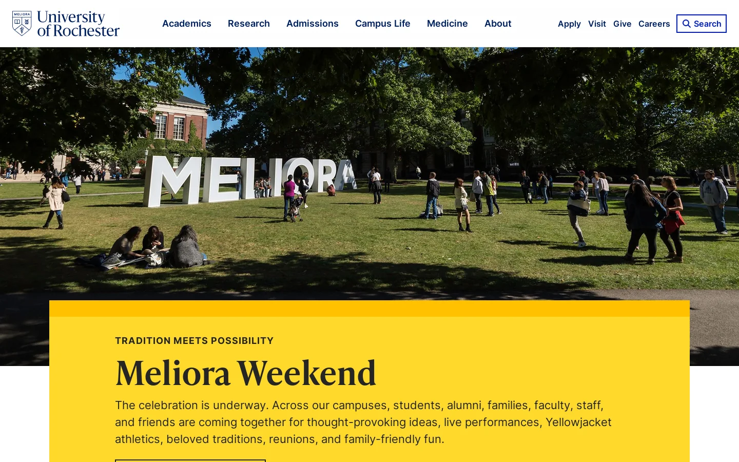 University of Rochester | Where Wonder Fuels Discovery Homepage screenshot