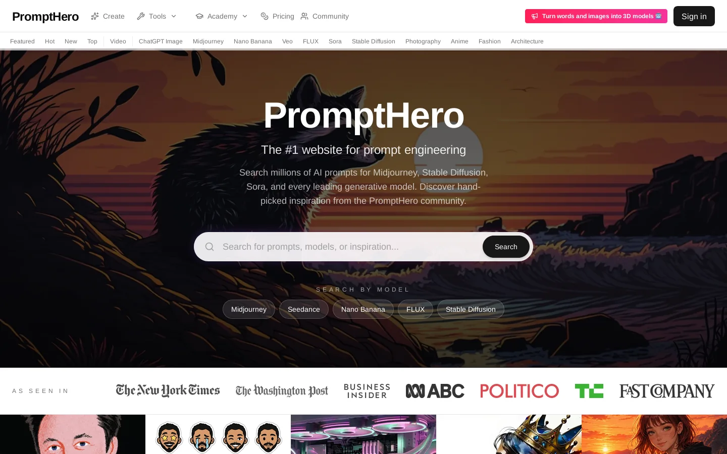 PromptHero Homepage screenshot