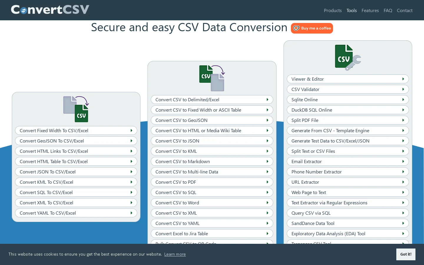 ConvertCSV.com Homepage screenshot
