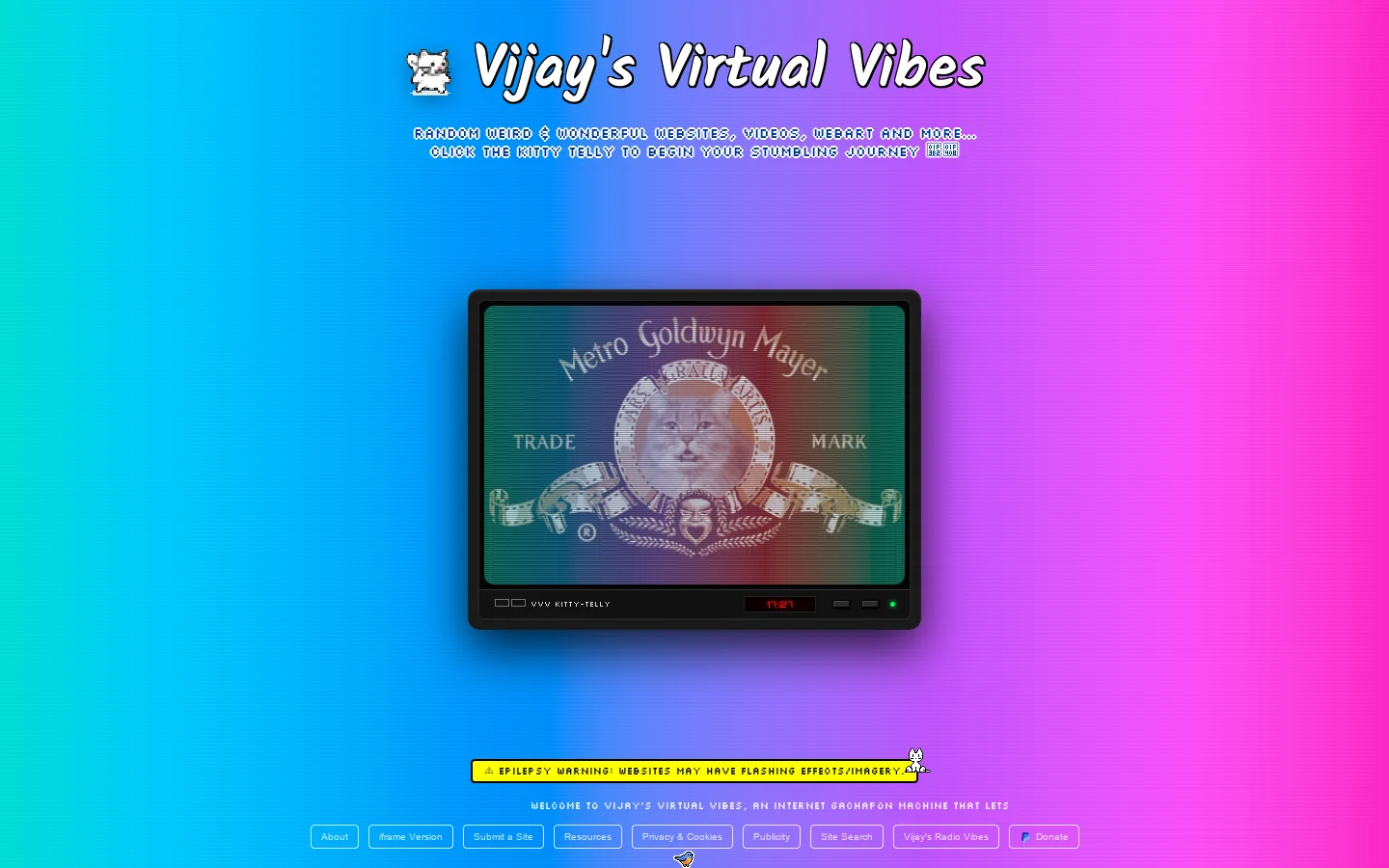Vijay's Virtual Vibes 🎲🐈 Homepage screenshot