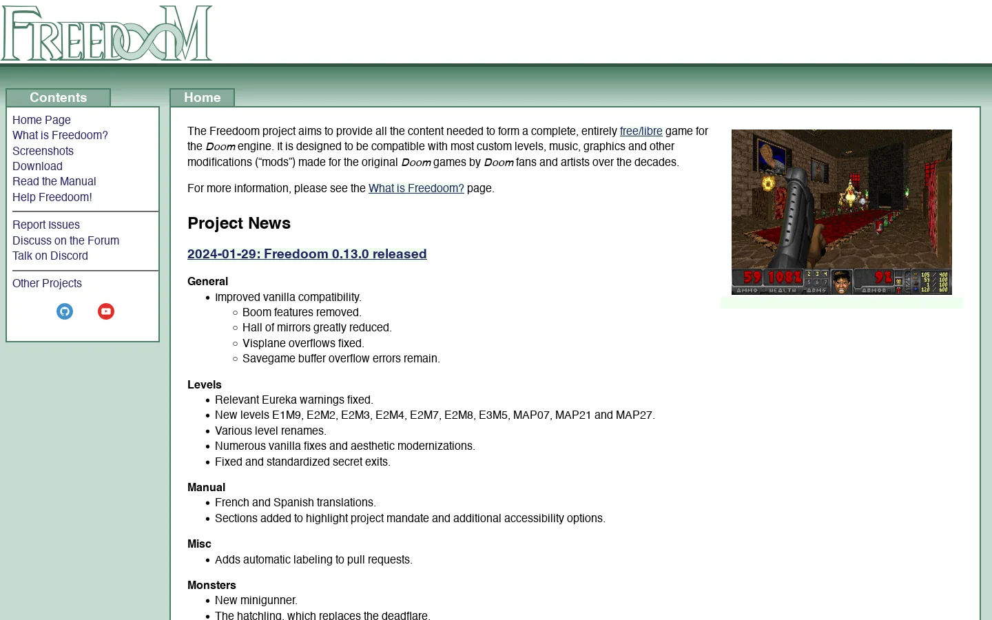Freedoom Homepage screenshot