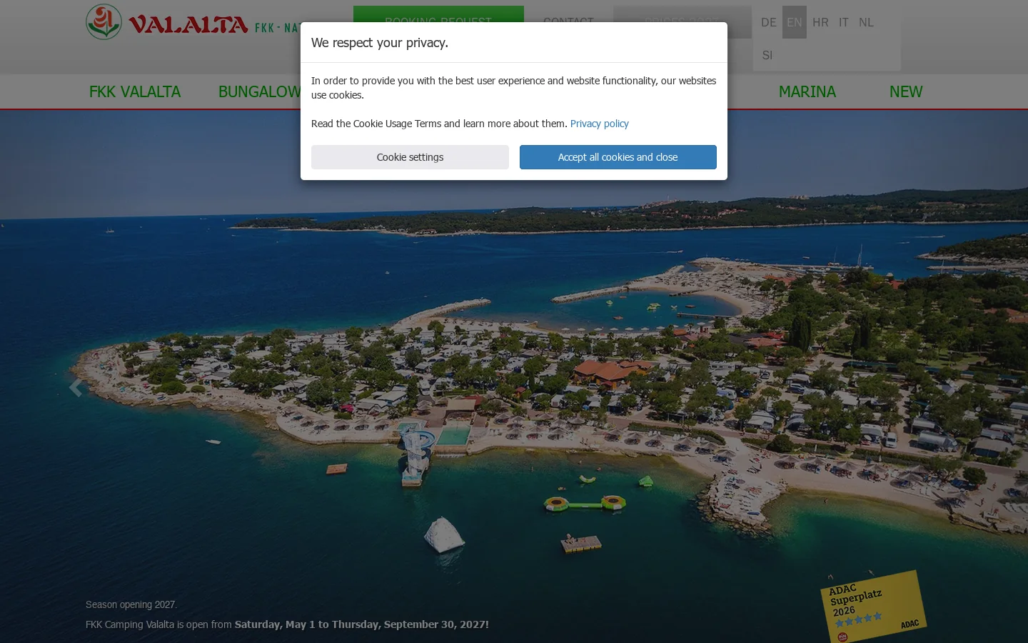 Valalta FKK Naturist Camping Rovinj Homepage screenshot