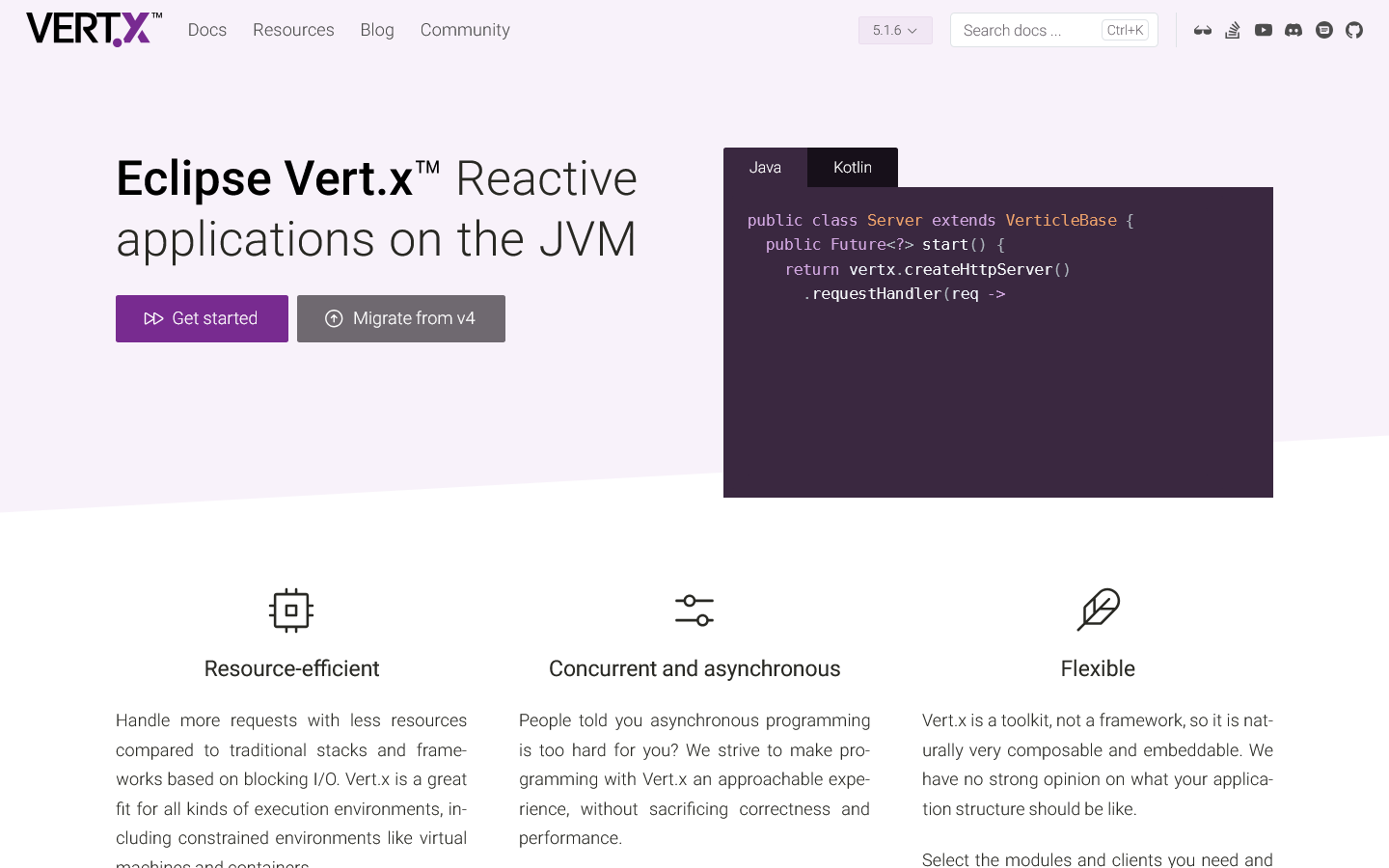 Eclipse Vert.x Homepage screenshot