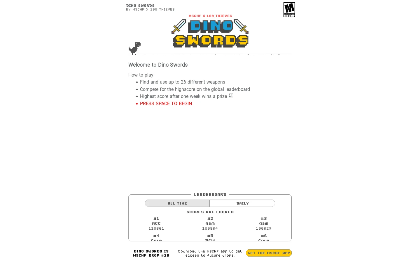 Dino Swords Homepage screenshot