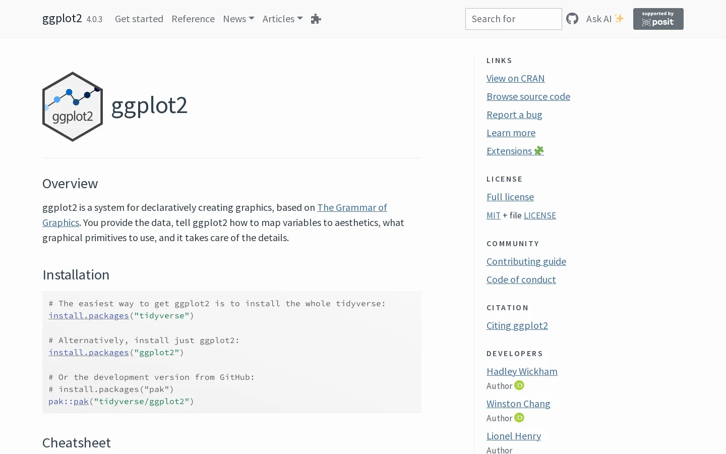 Create Elegant Data Visualisations Using the Grammar of Graphics • ggplot2 Homepage screenshot