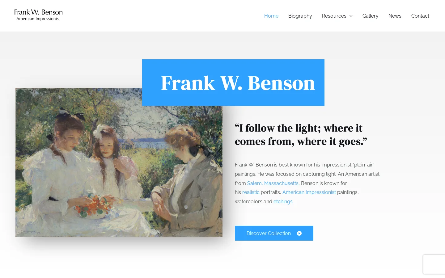 Frank W. Benson Homepage screenshot