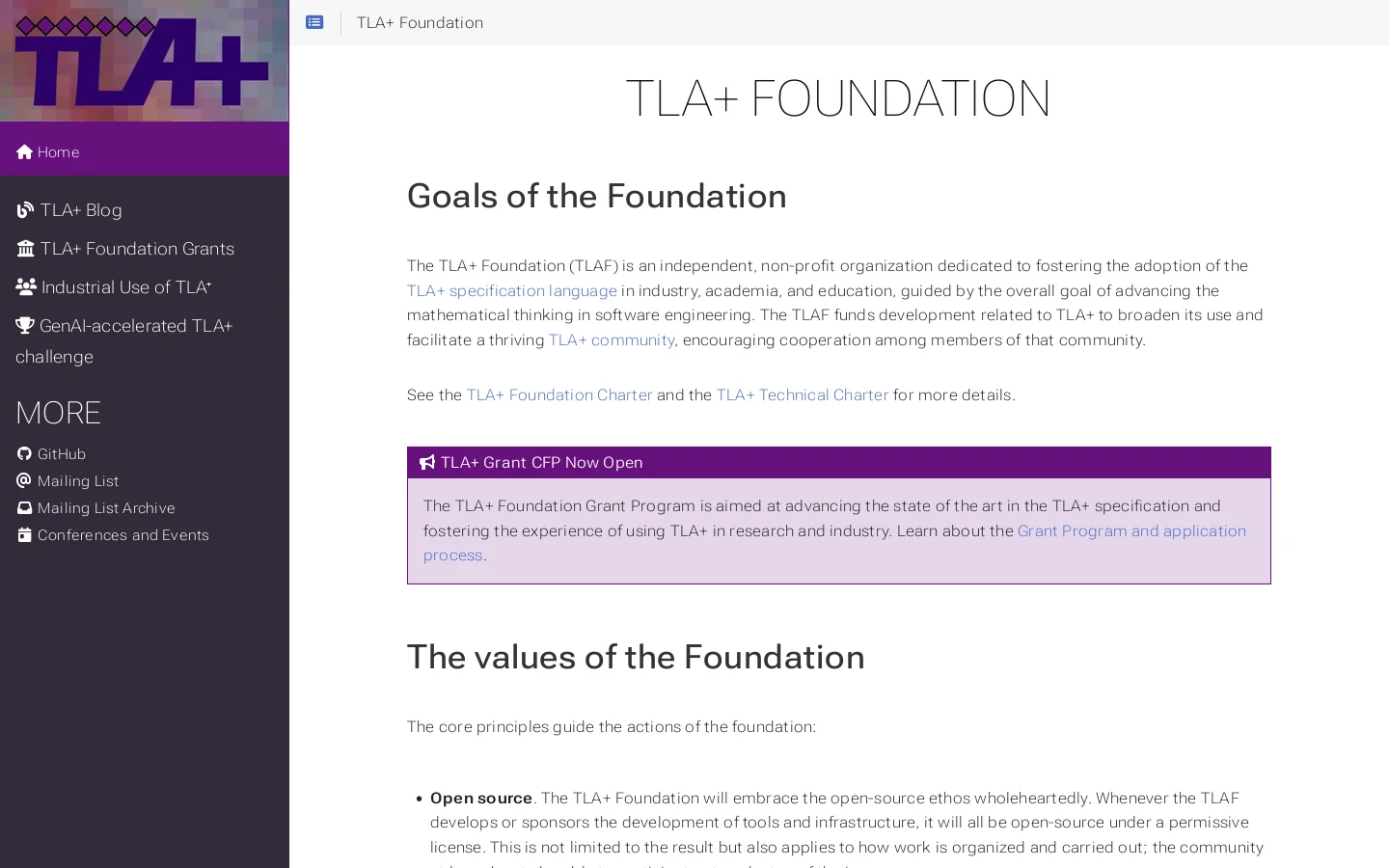 TLA+ Foundation Homepage screenshot