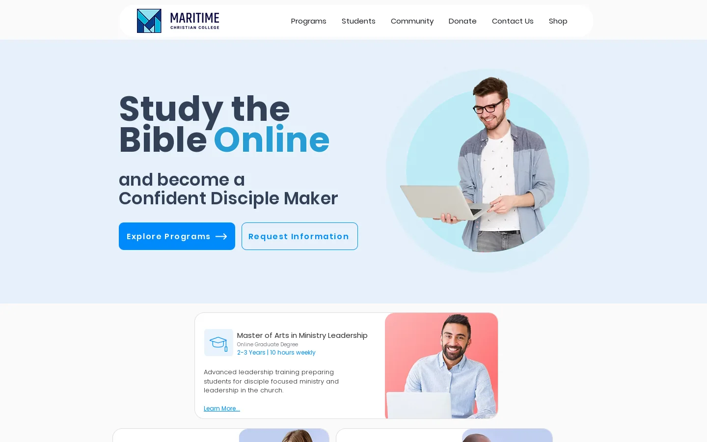 Maritime Christian | Study Ministry and the Bible Online Homepage screenshot
