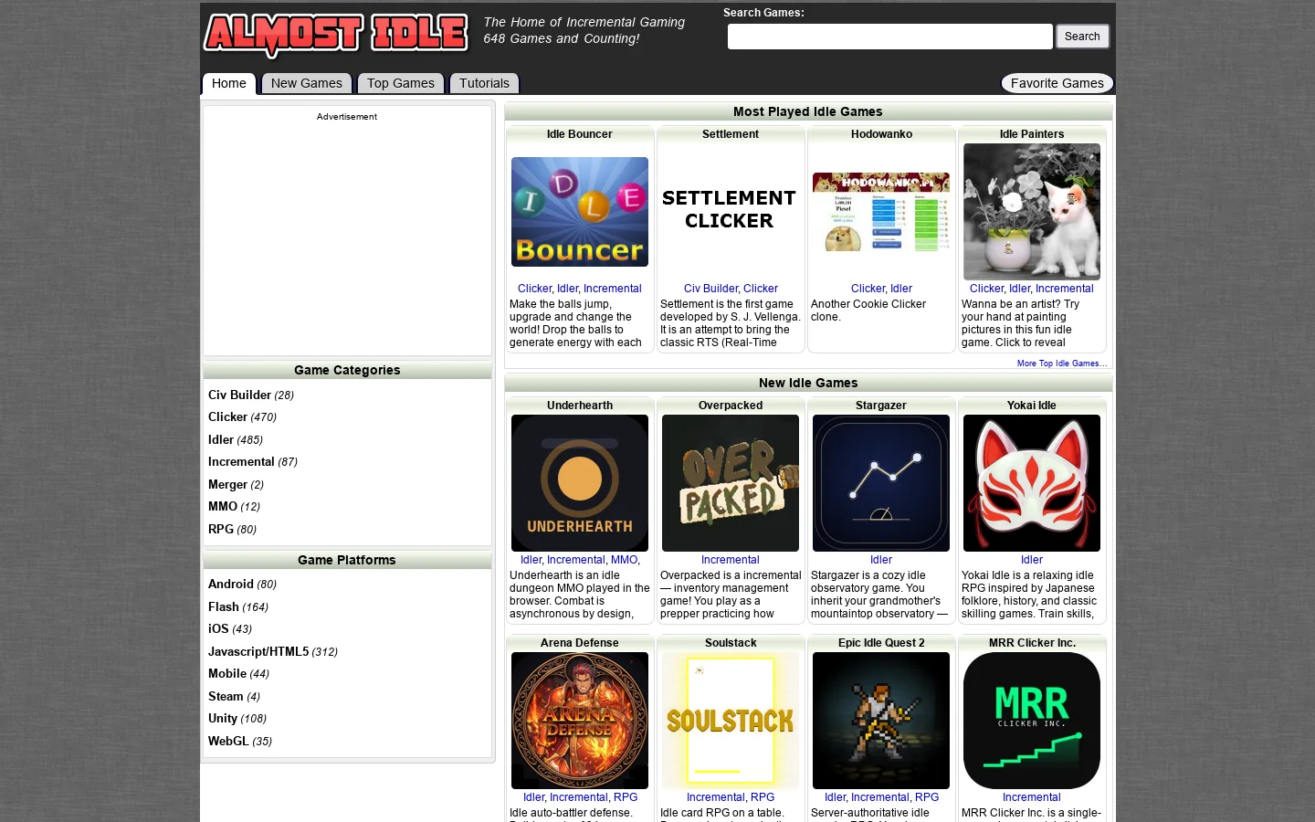 Almost Idle Homepage screenshot