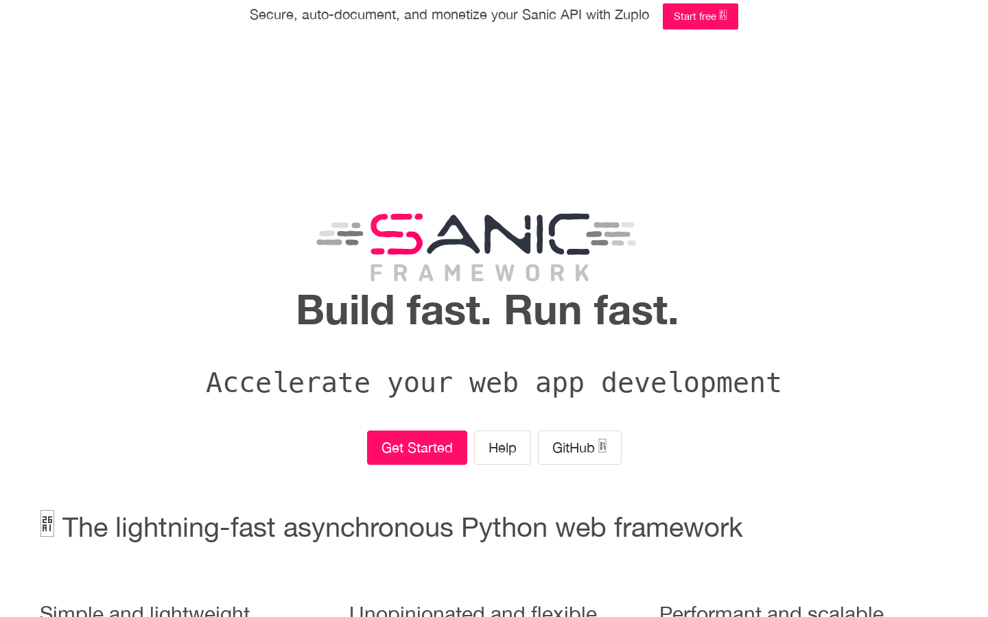 Sanic User Guide Homepage screenshot