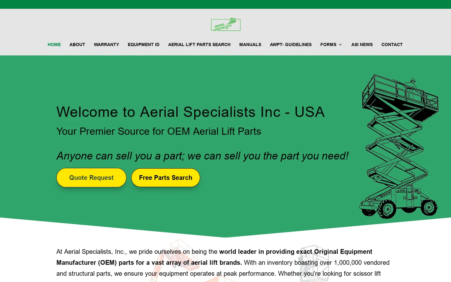 Aerial Specialists Inc Homepage screenshot