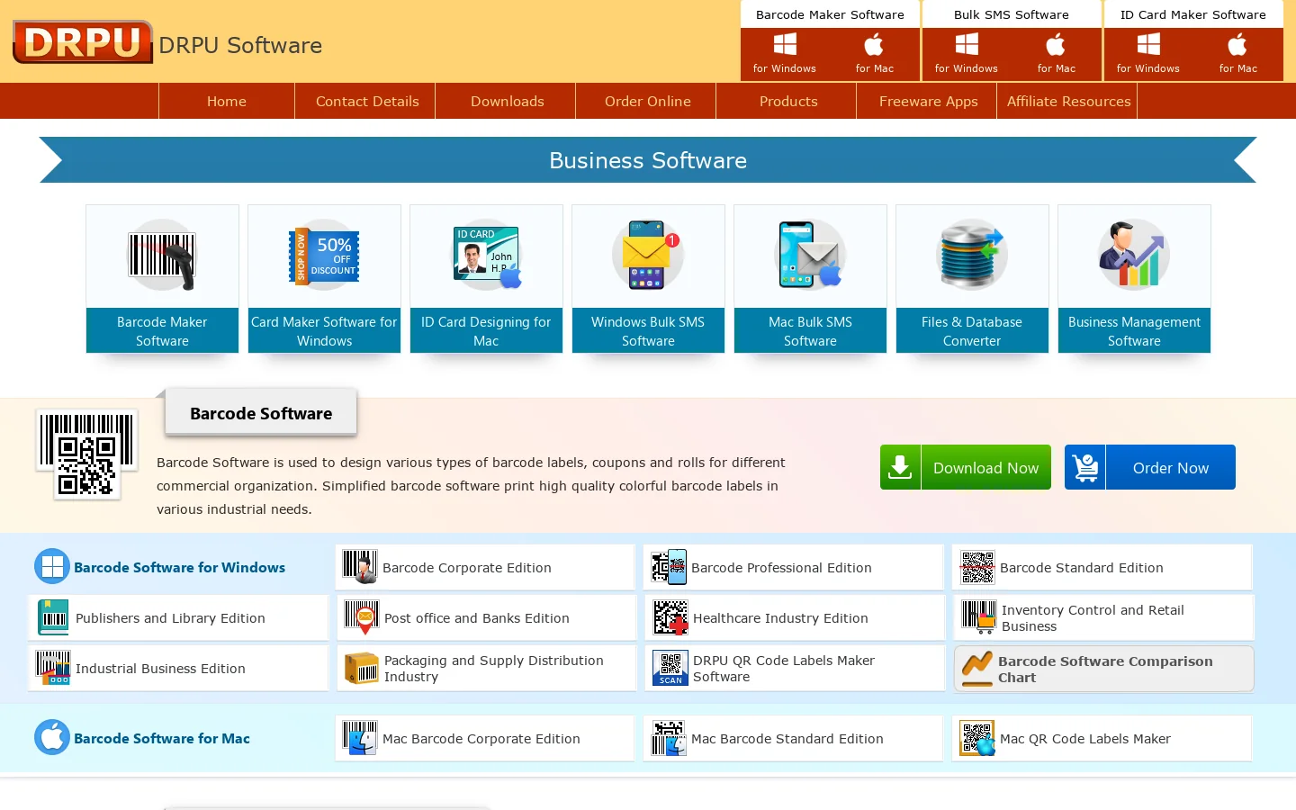 Business software utilities and tools Barcode Bulk SMS Monitoring Database Program Homepage screenshot
