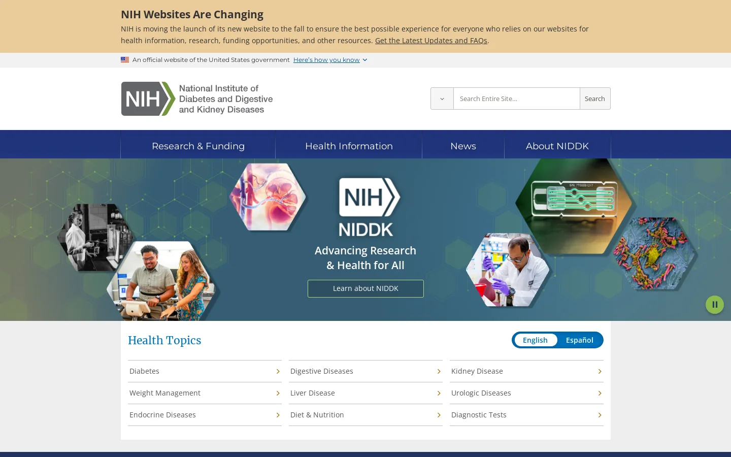 NIDDK Homepage screenshot