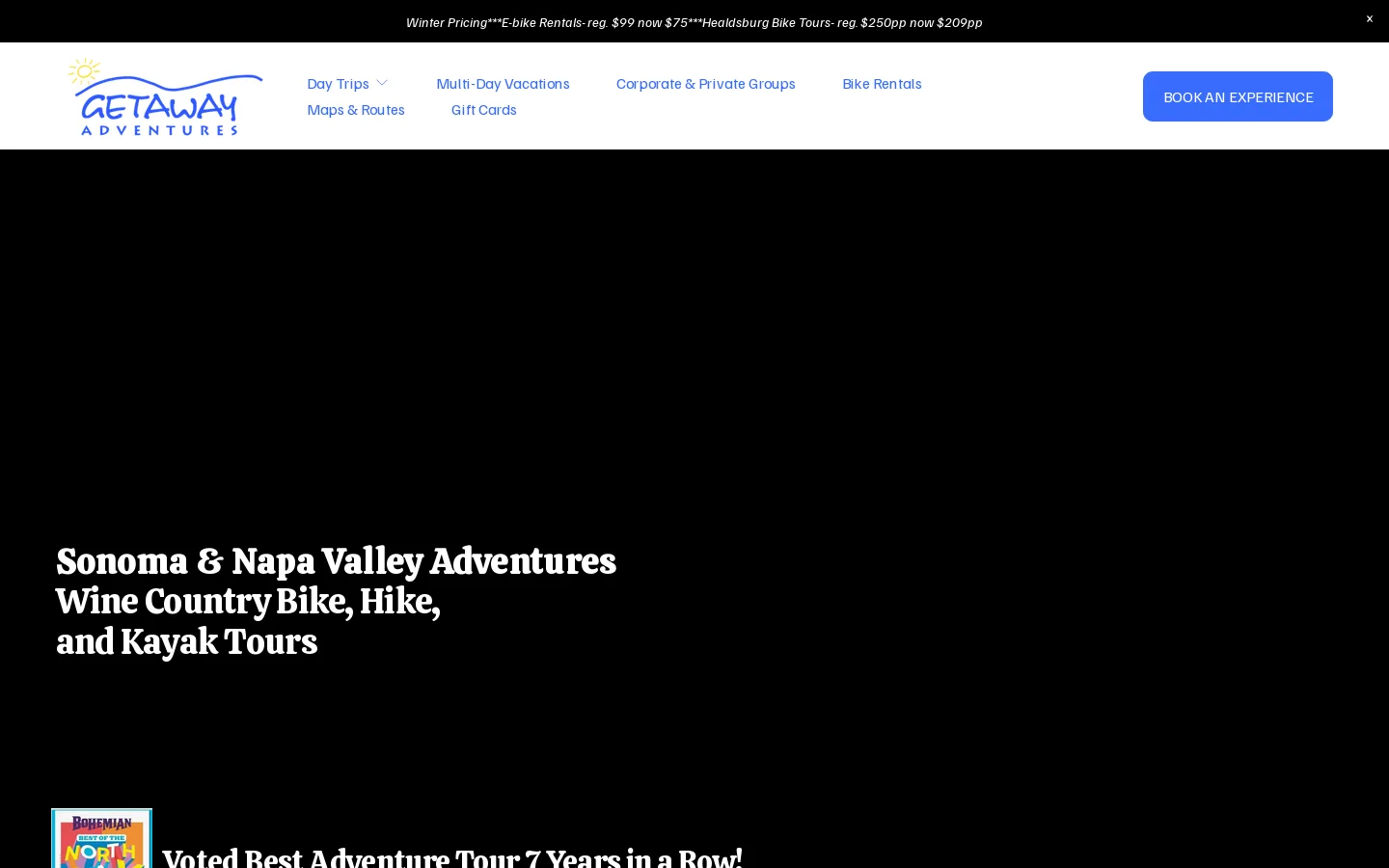 Getaway Adventures Homepage screenshot