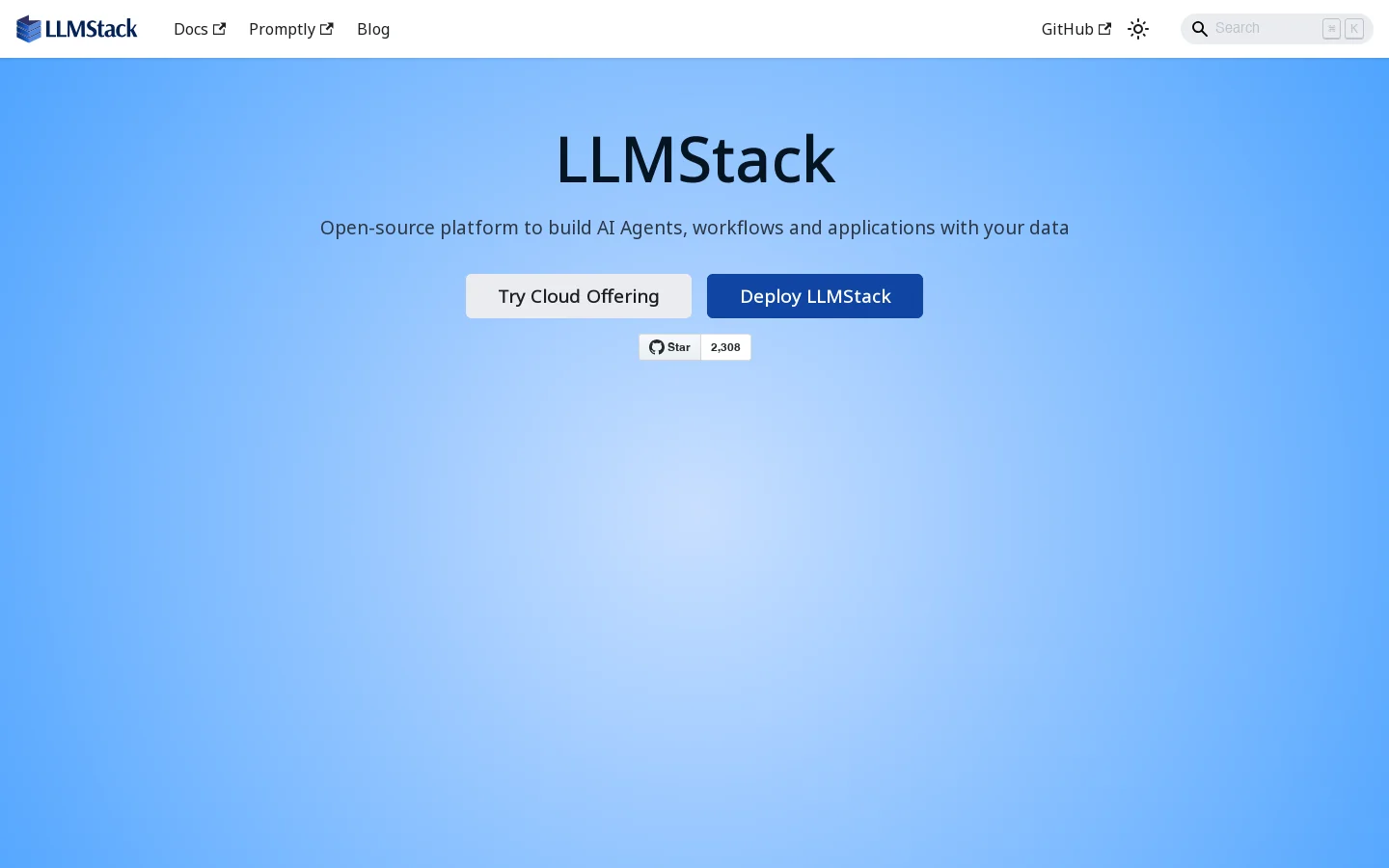 LLMStack Homepage screenshot