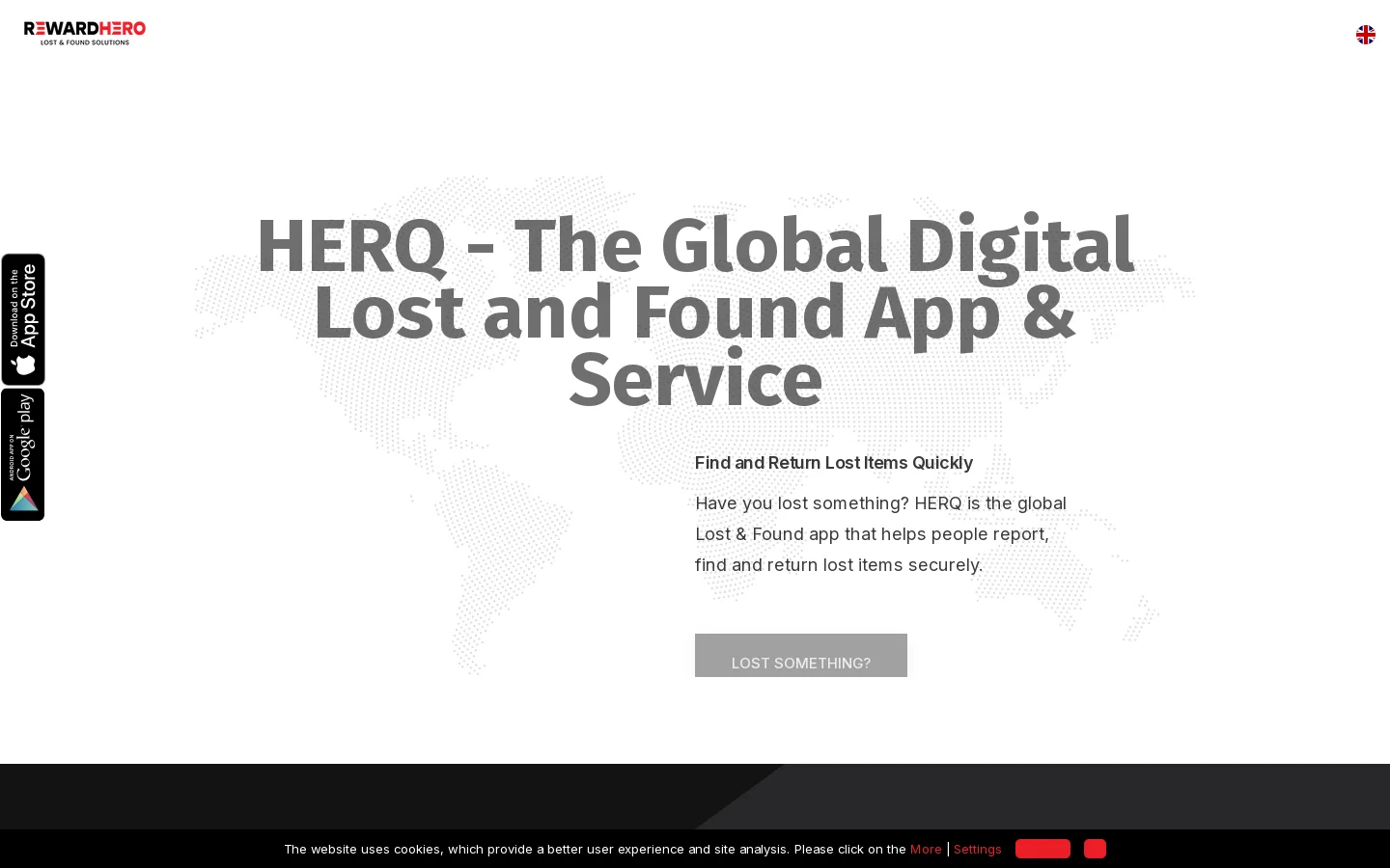 HERQ Lost & Found | Free Lost & Found App & Service Homepage screenshot