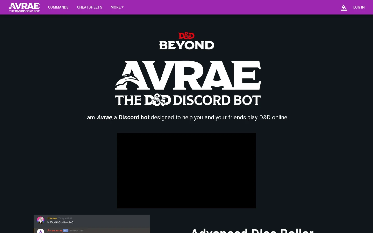 Avrae Homepage screenshot
