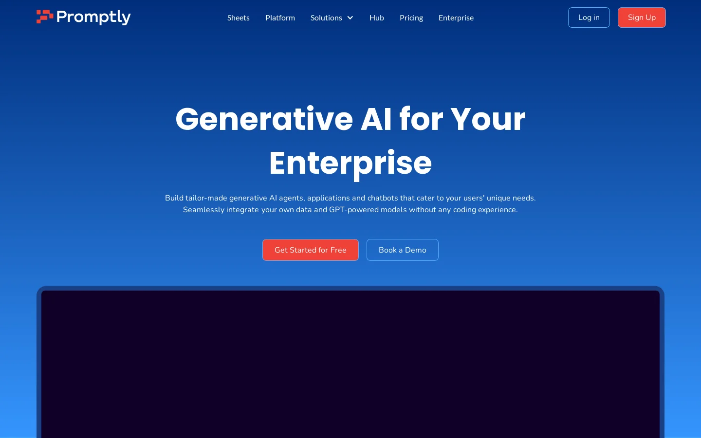 Promptly: Generative AI for Enterprises | No-code AI App Builder Homepage screenshot