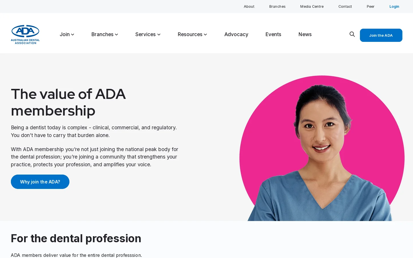 Australian Dental Association Homepage screenshot
