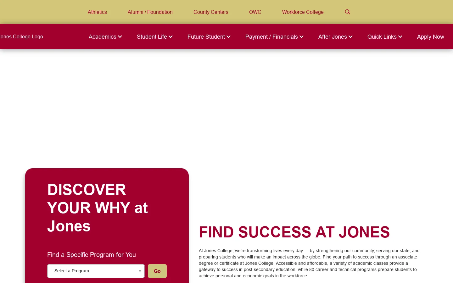 Jones College Homepage screenshot