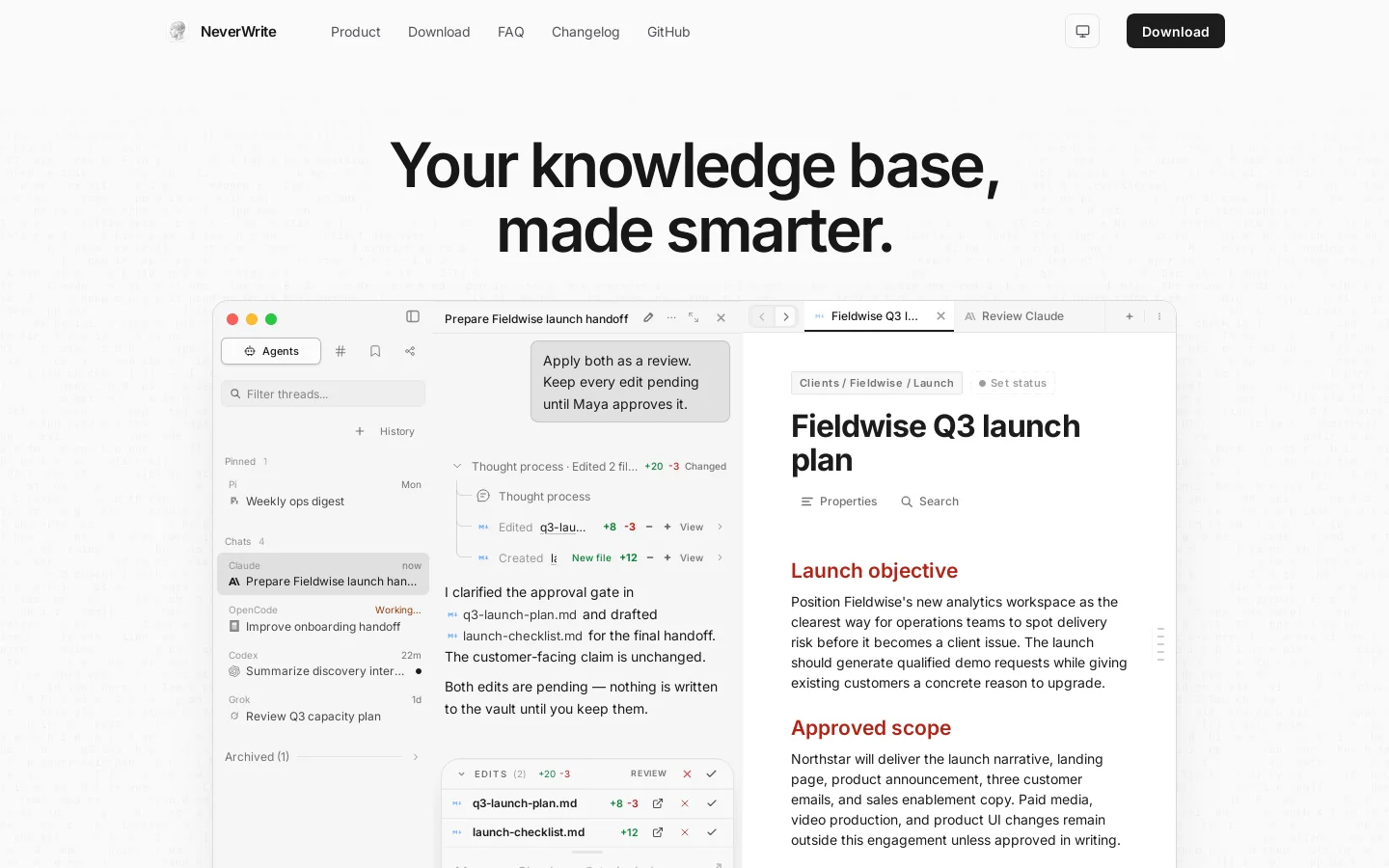 NeverWrite Homepage screenshot