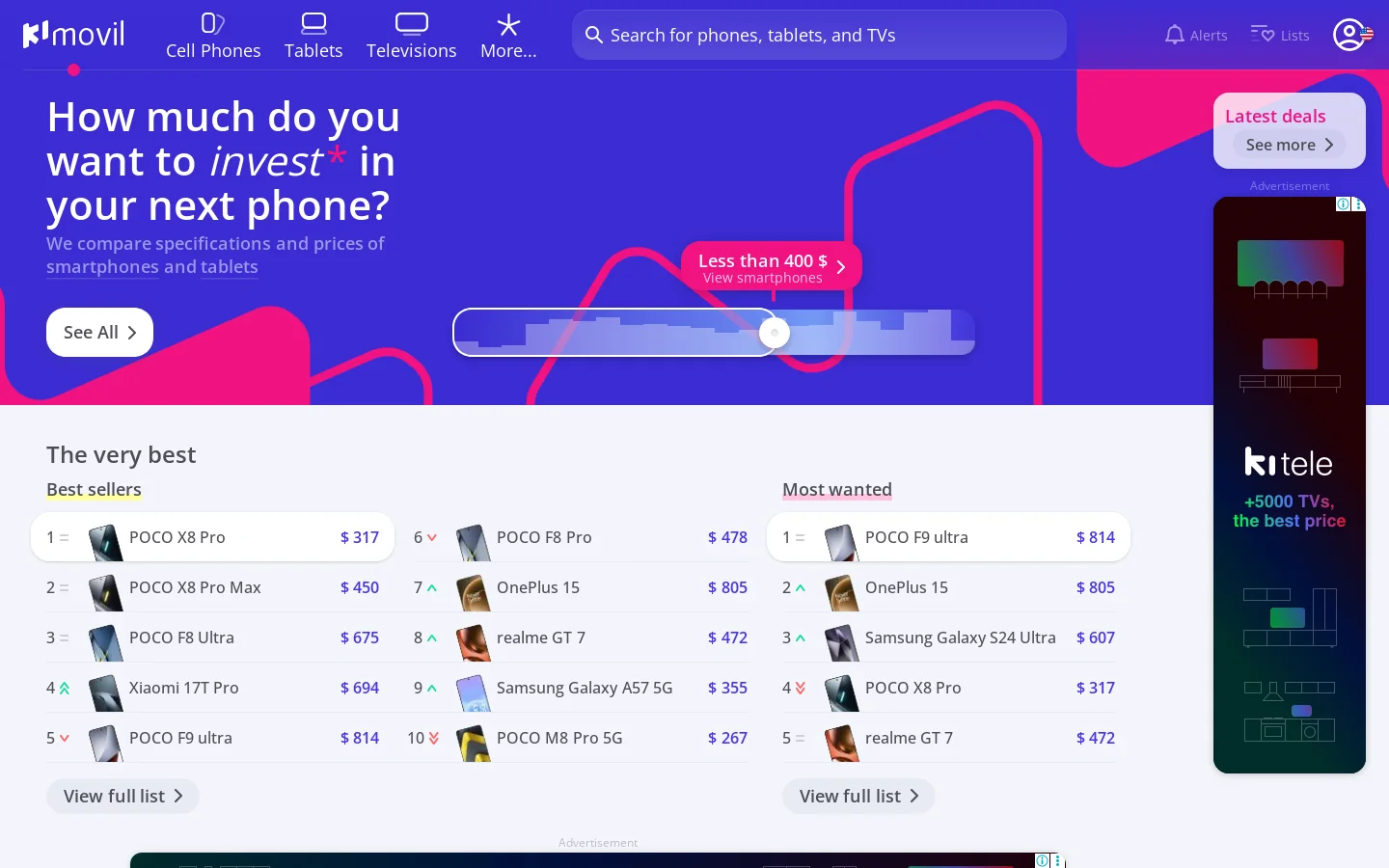 Kimovil Homepage screenshot
