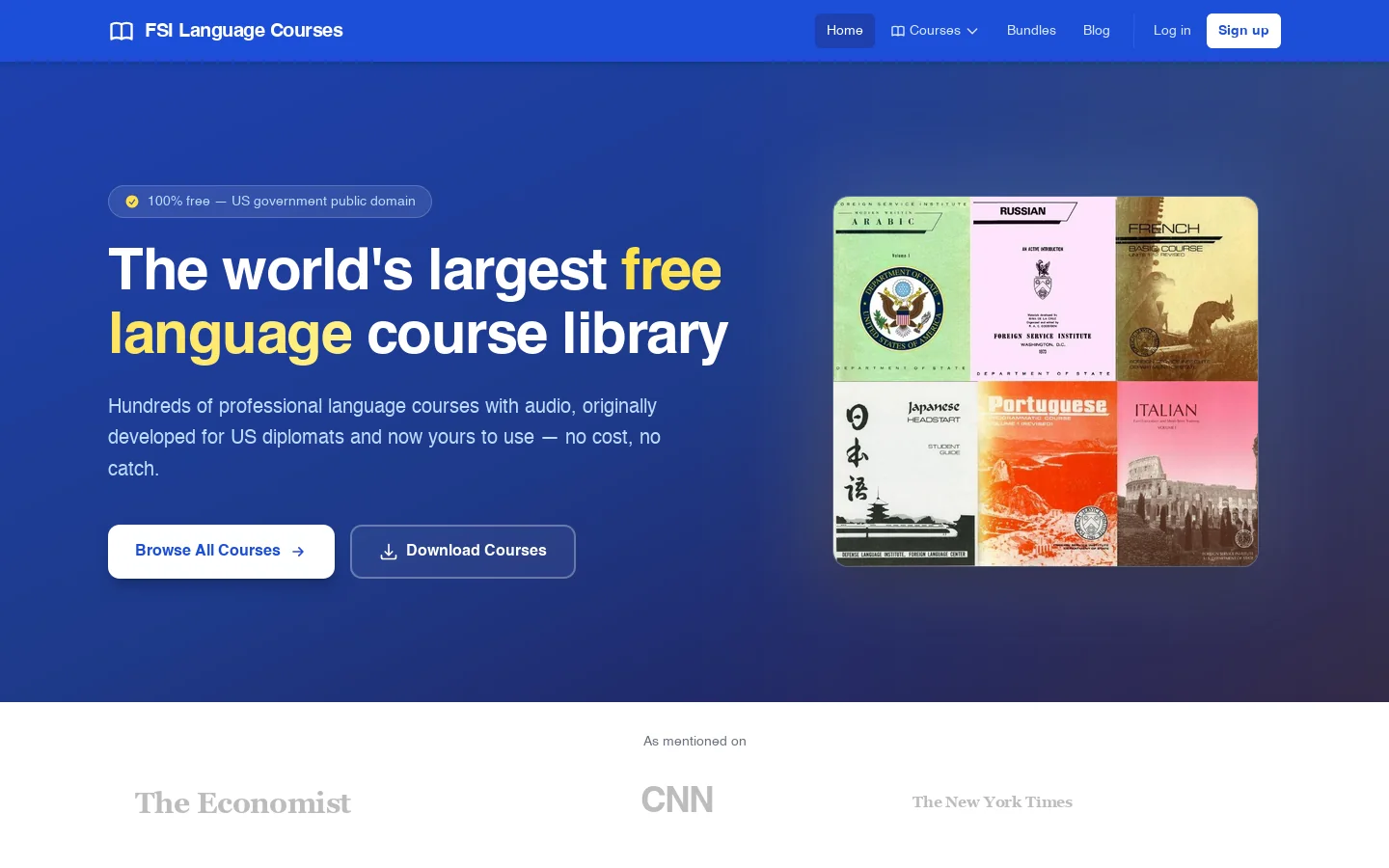 FSI Language Courses Homepage screenshot
