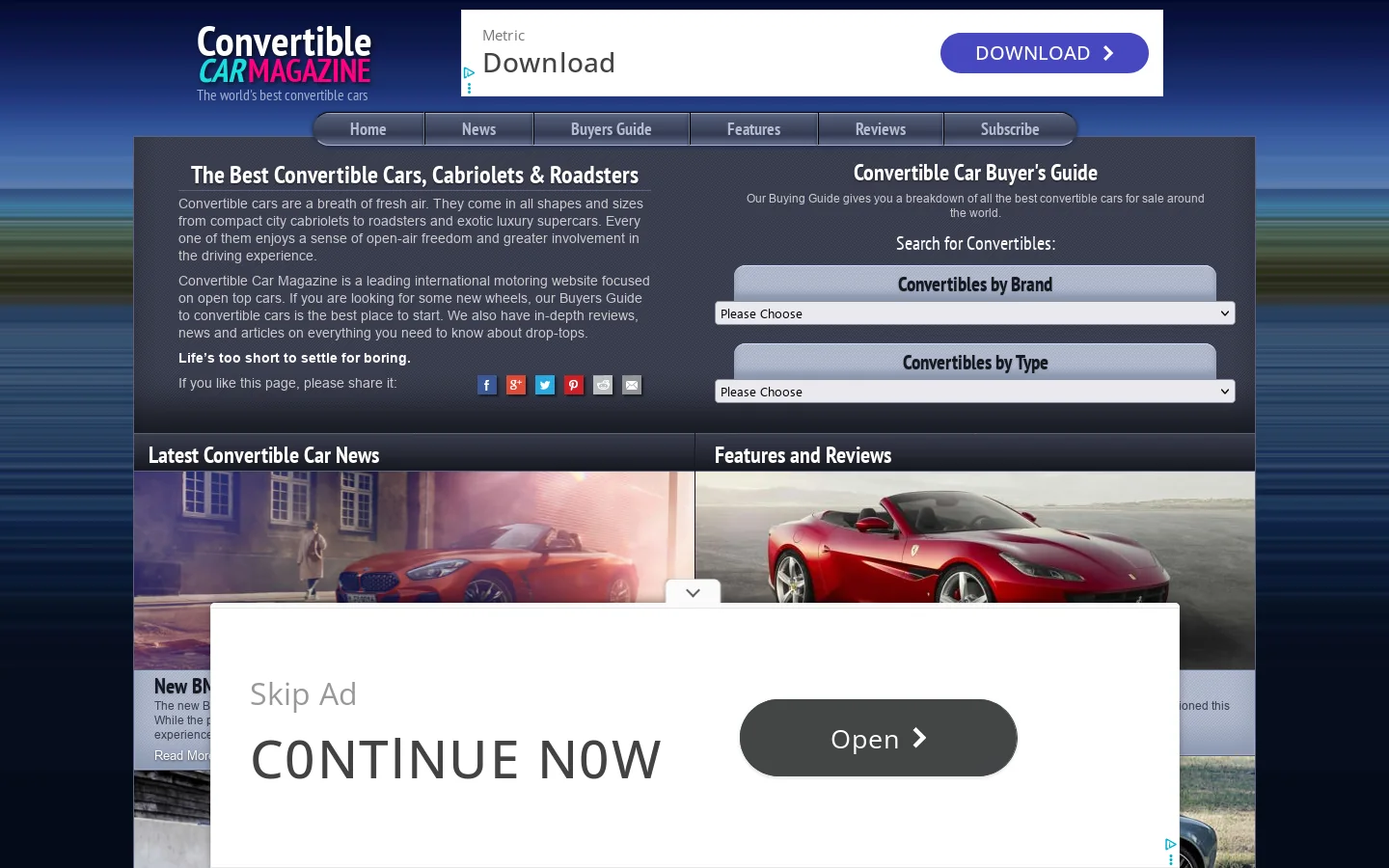 Convertible Car Magazine Homepage screenshot