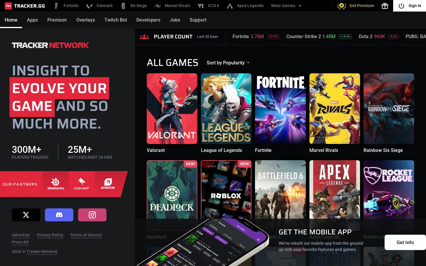 Tracker Network Homepage screenshot