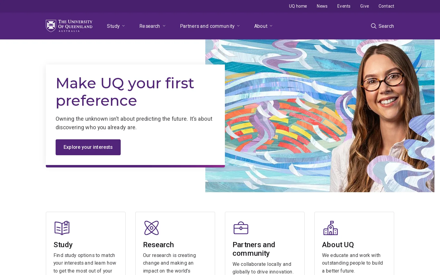 The University of Queensland Homepage screenshot