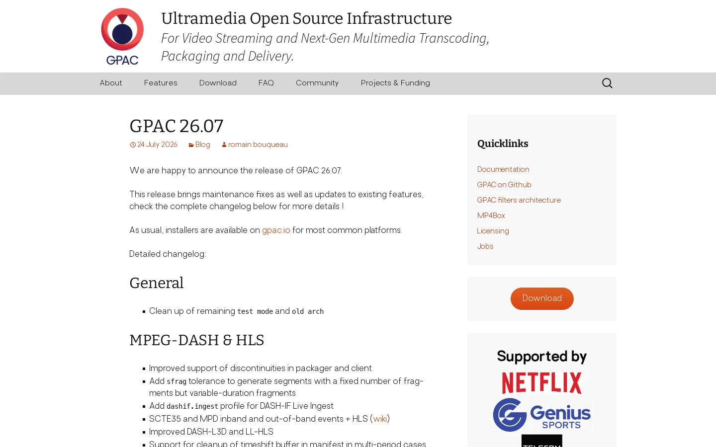 gpac.io Homepage screenshot