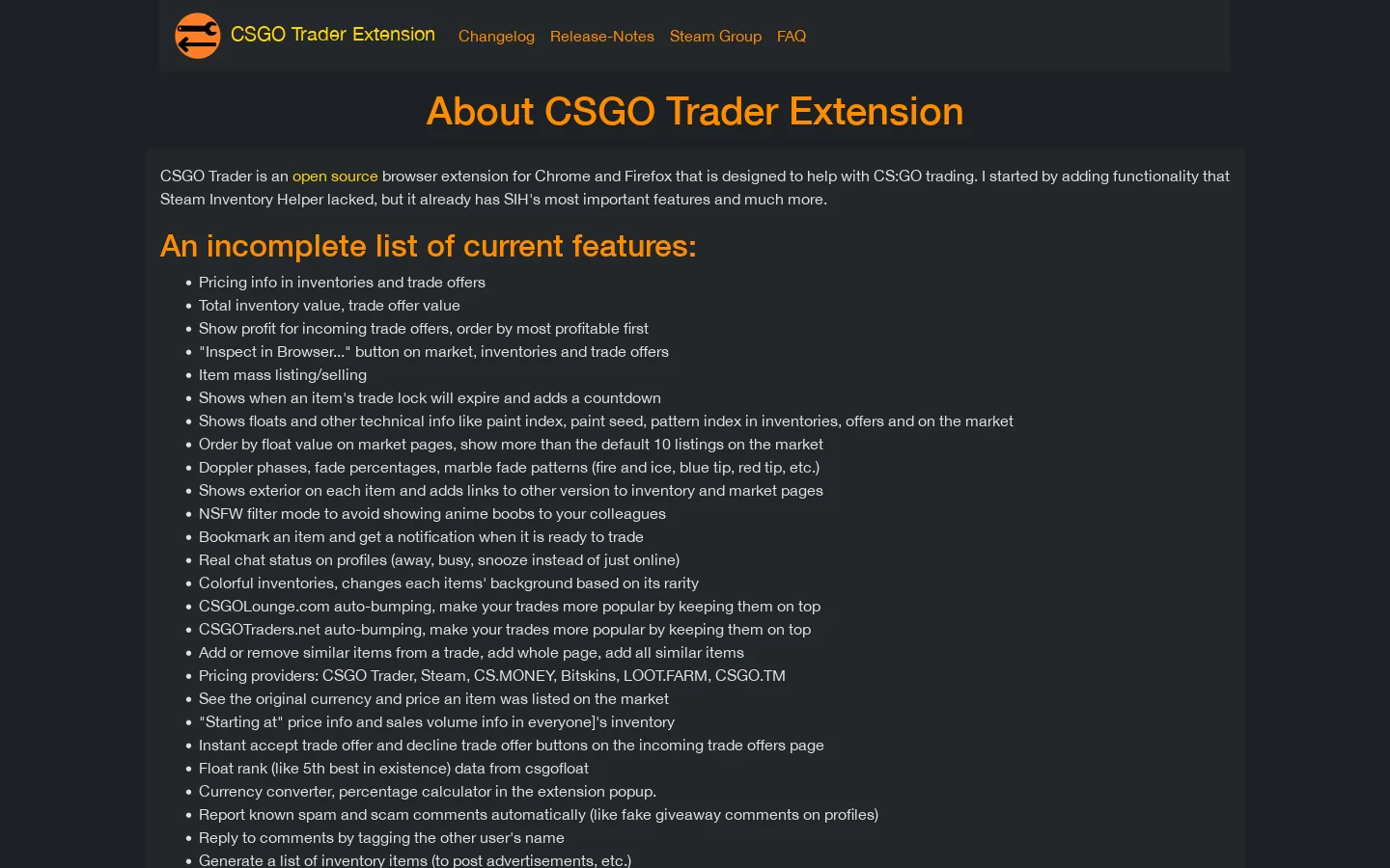 CSGO Trader Homepage screenshot