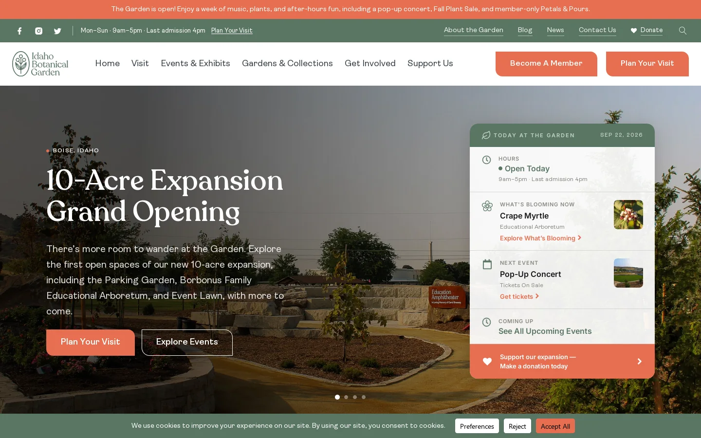 Idaho Botanical Garden Homepage screenshot