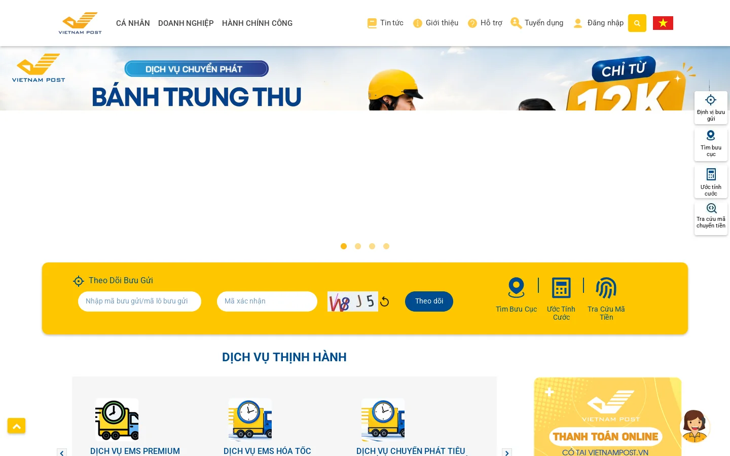 Vietnam Post - Tổng công ty Bưu điện Việt Nam Homepage screenshot