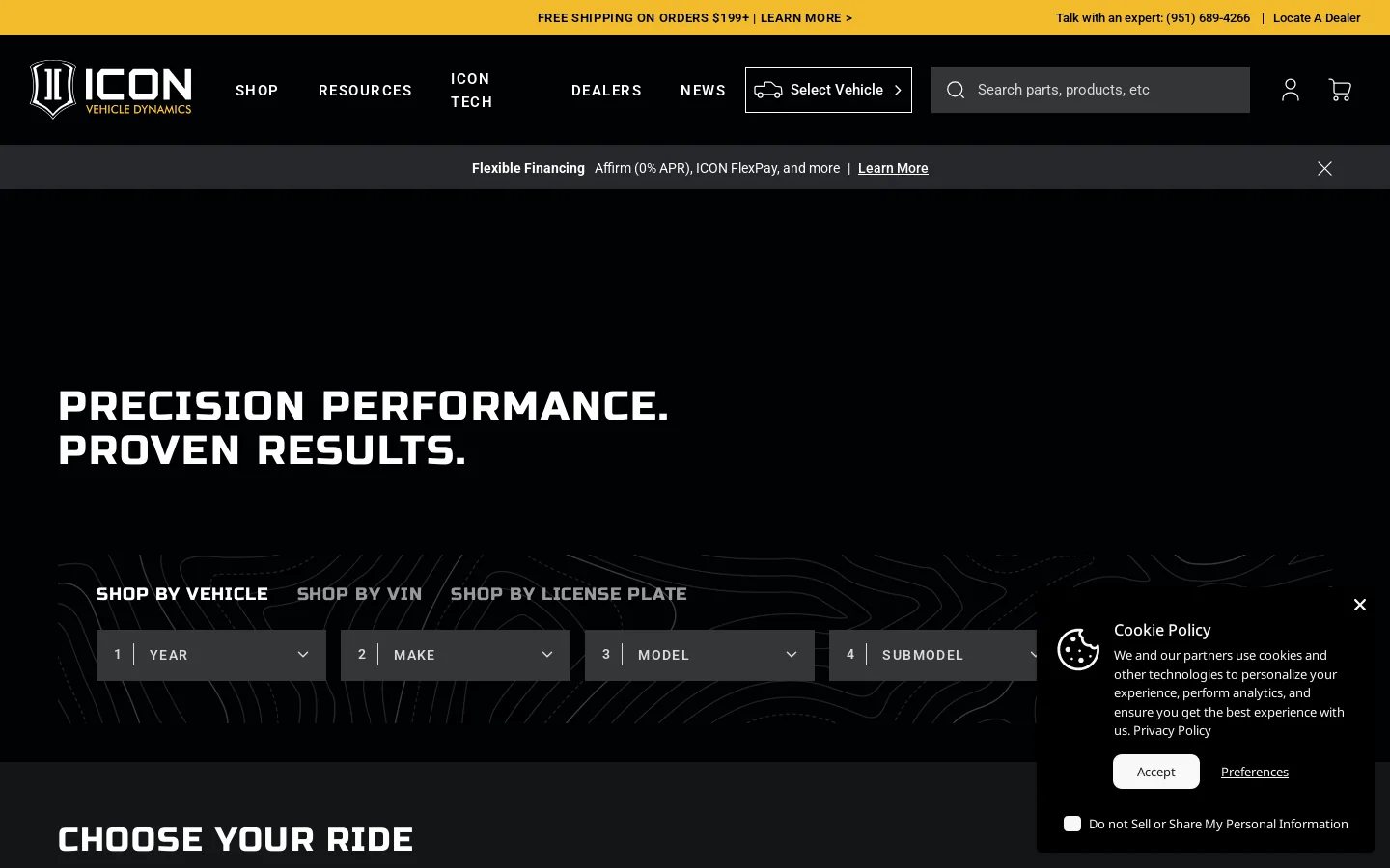 ICON Vehicle Dynamics Homepage screenshot