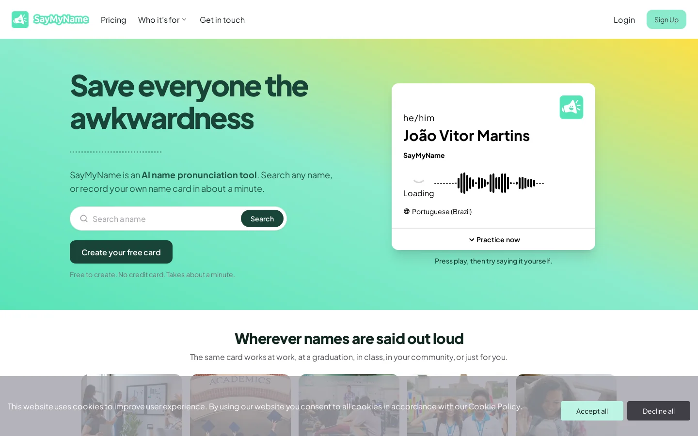 SayMyName Homepage screenshot