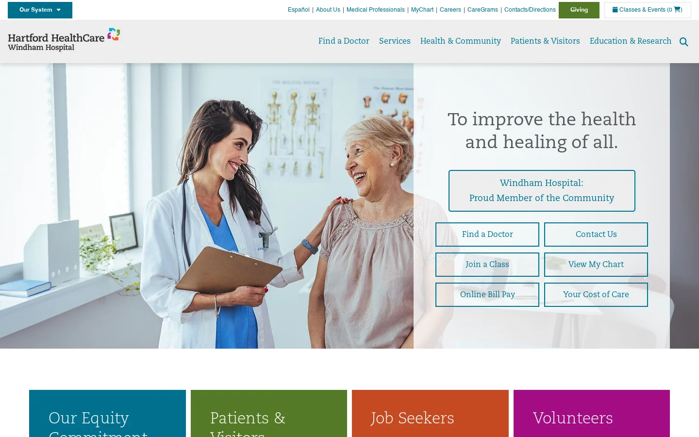 Windham Hospital Homepage screenshot