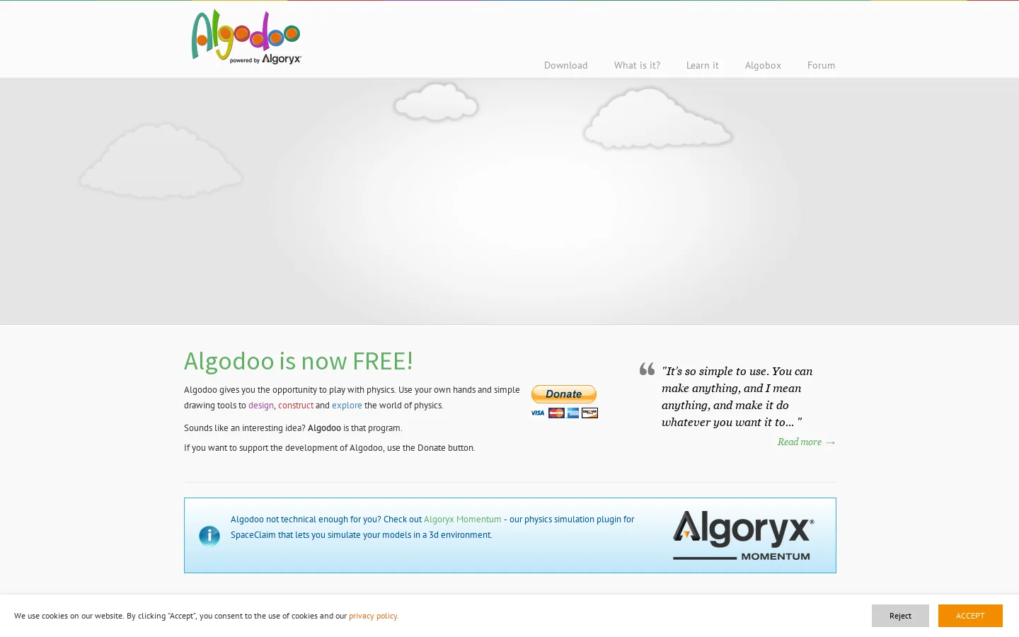 Algodoo Homepage screenshot
