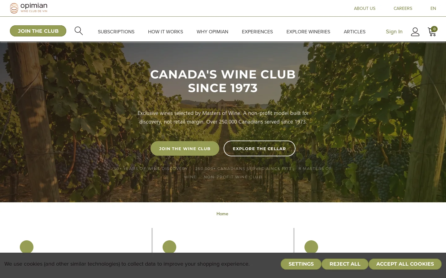 Opimian Homepage screenshot