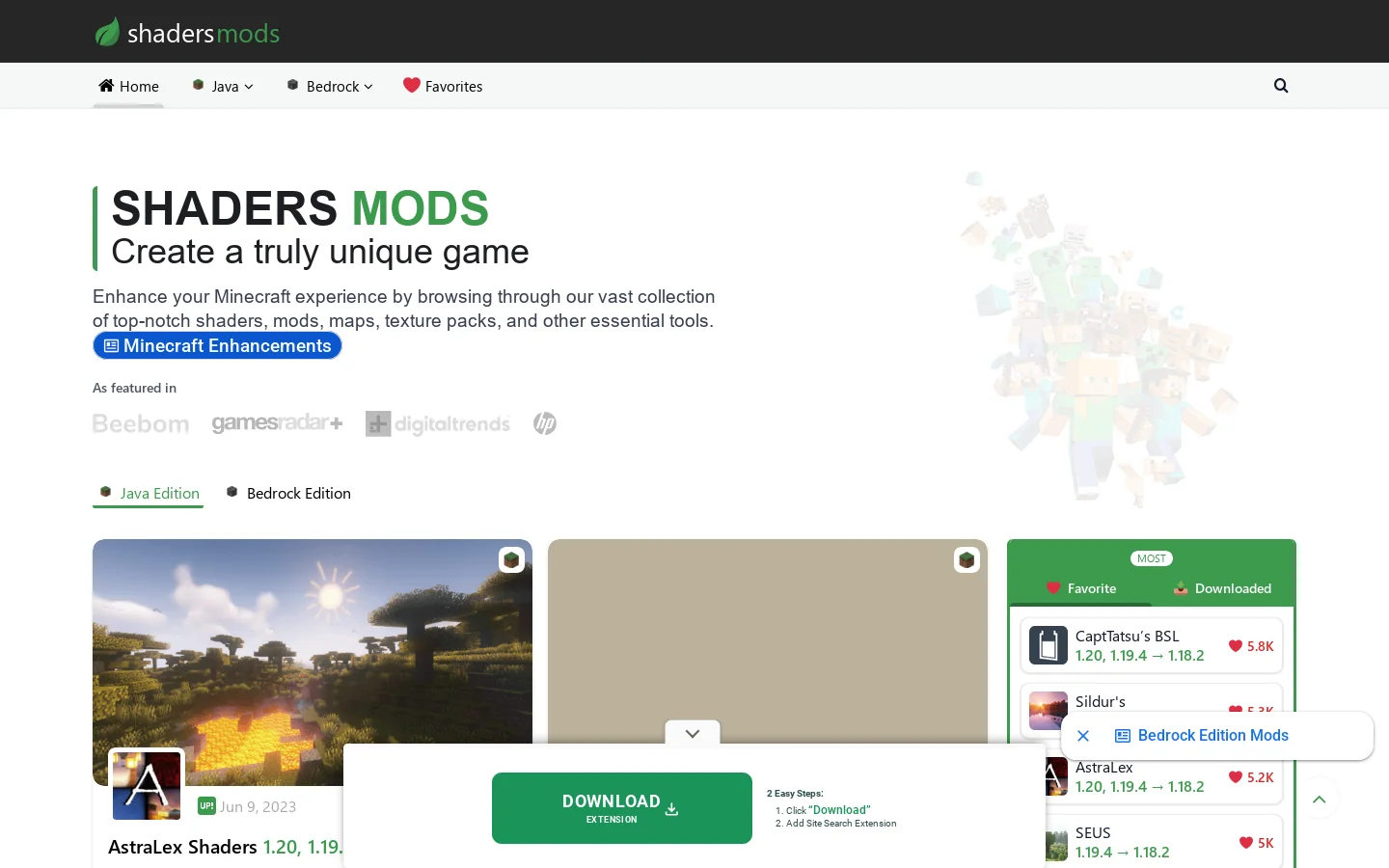 Shaders Mods Homepage screenshot