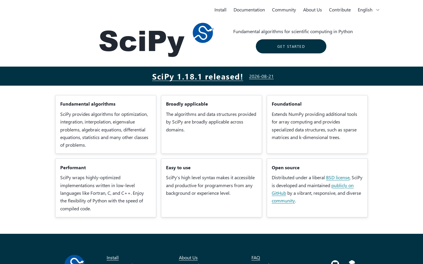 SciPy Homepage screenshot