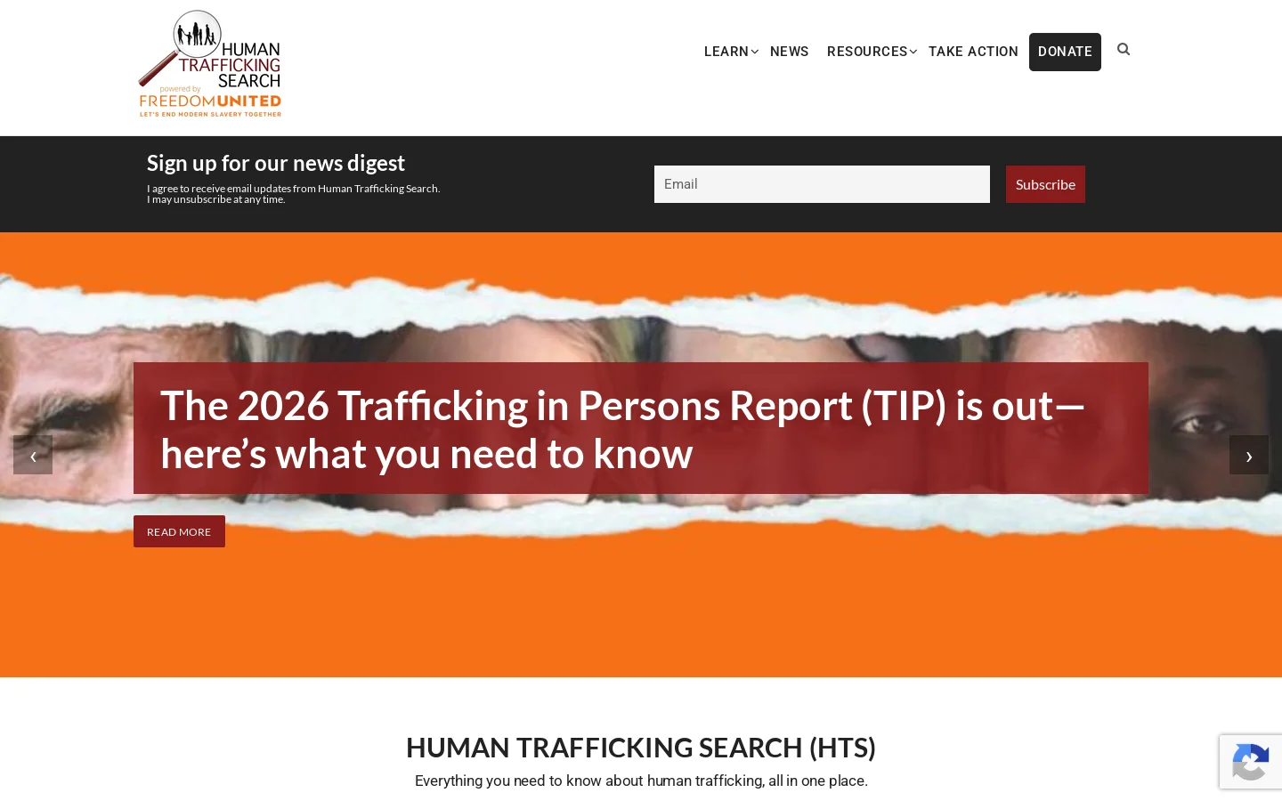 Human Trafficking Search Homepage screenshot