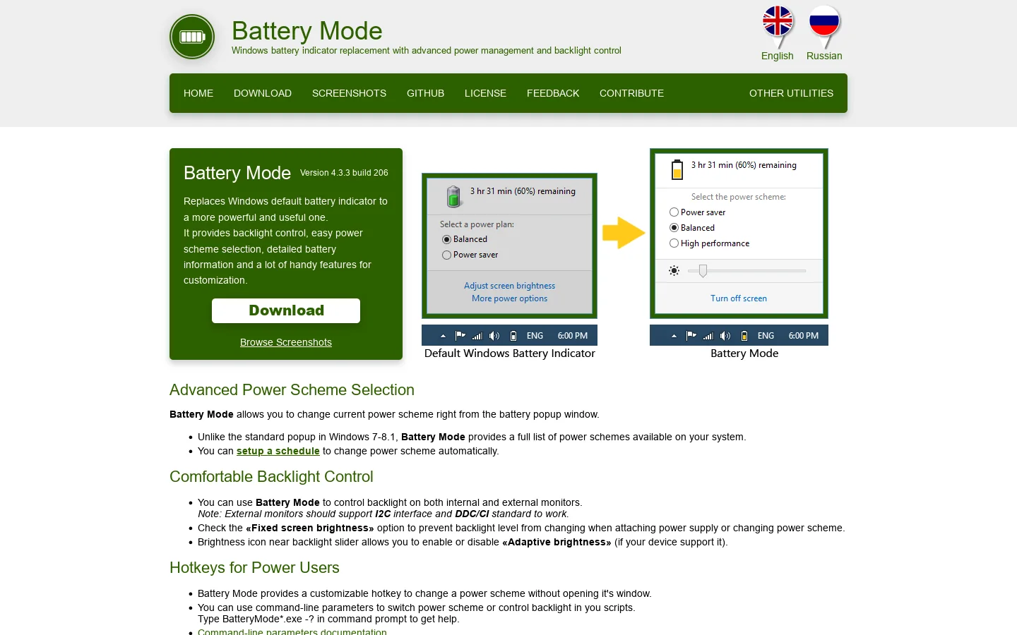 Battery Mode - Windows Battery Indicator Replacement Homepage screenshot