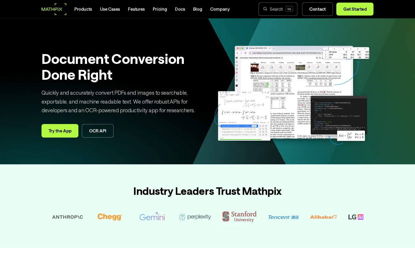 Mathpix Homepage screenshot