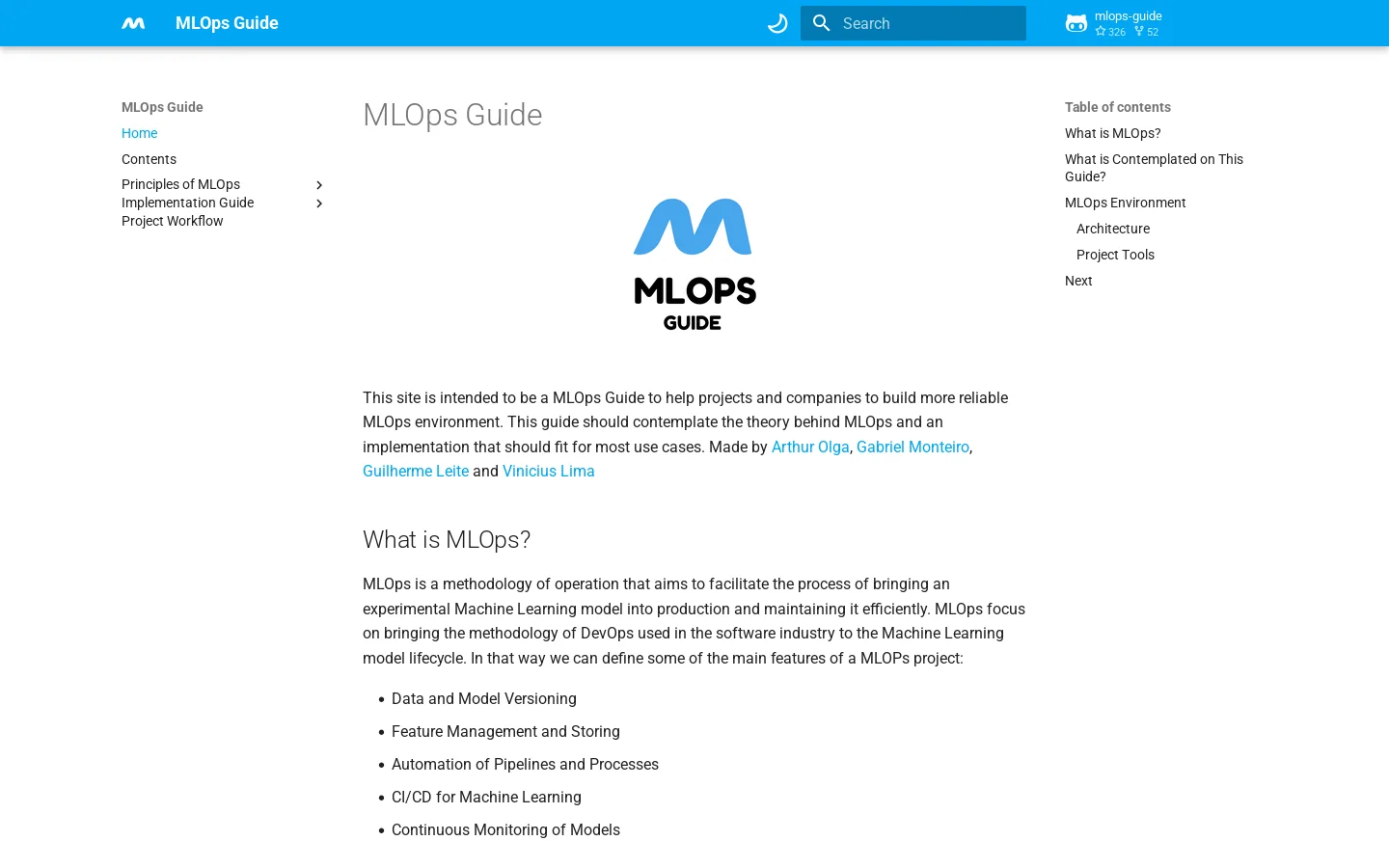 MLOps Guide Homepage screenshot