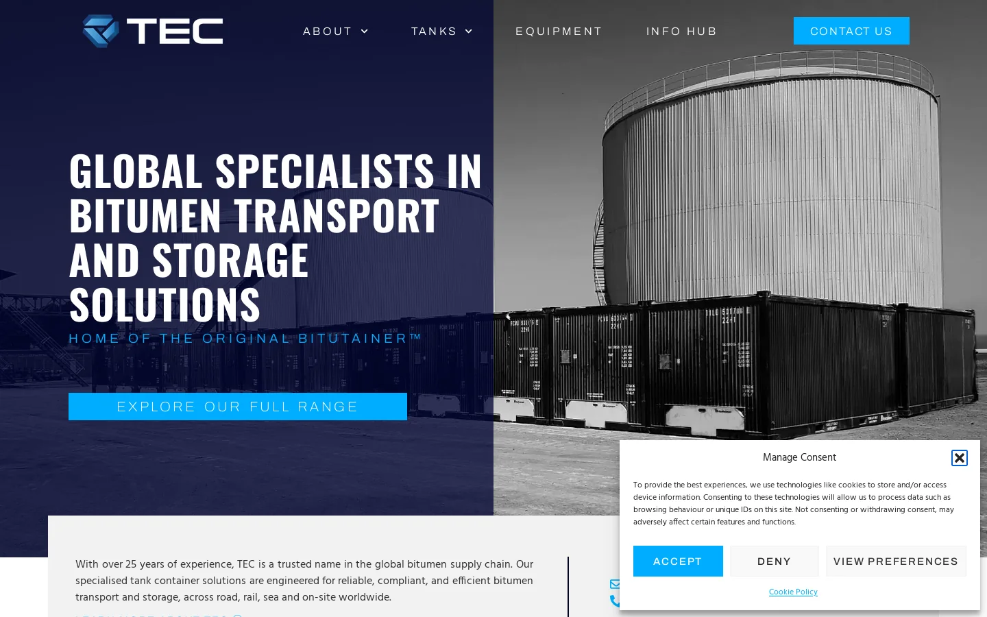 Specialist Tank Containers for Bitumen, Fuel & Chemicals | TEC Homepage screenshot