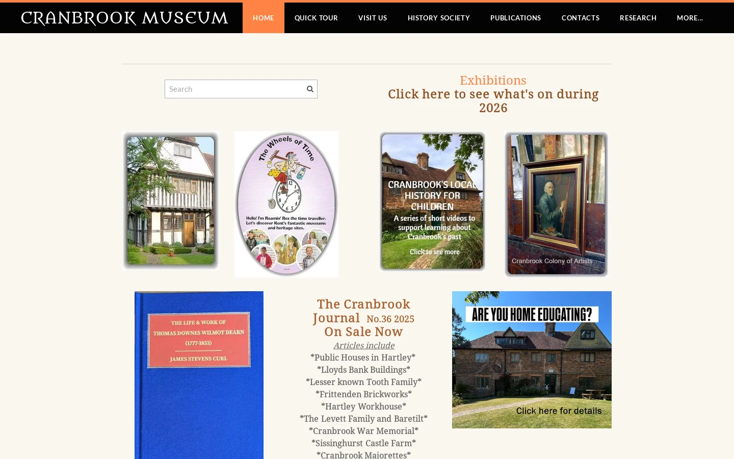 Cranbrook Museum Homepage screenshot