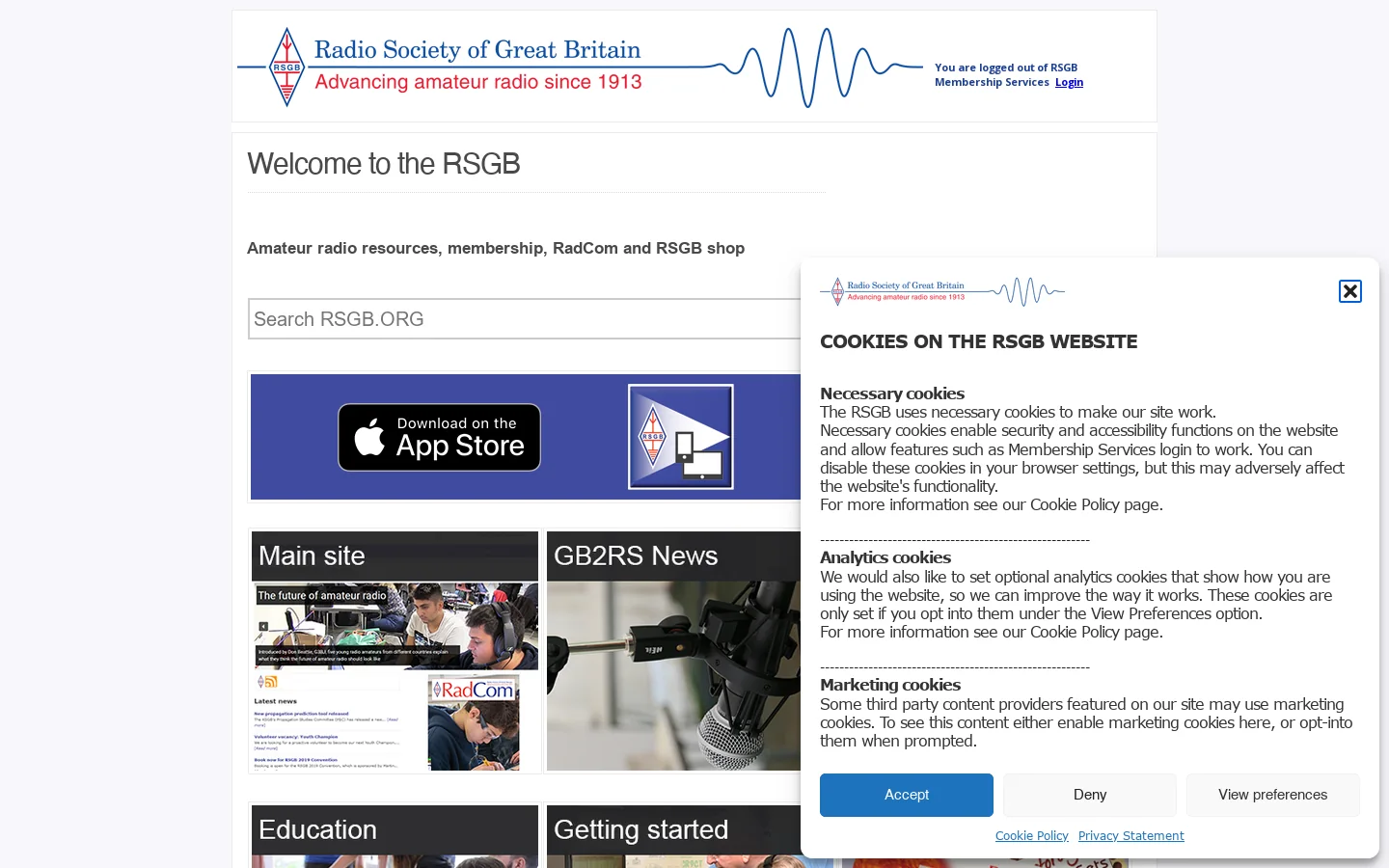 Welcome to the Radio Society of Great Britain - Portal Homepage screenshot