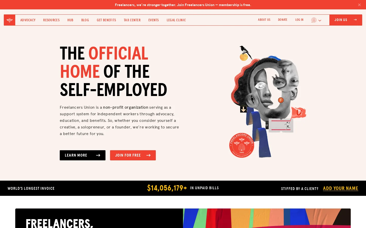 Freelancers Union Homepage screenshot